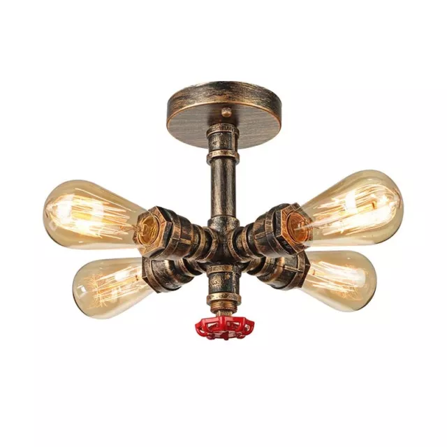 Industrial Steampunk Semi-Flush Ceiling Light Water Pipe Hanging Pendant Fixture