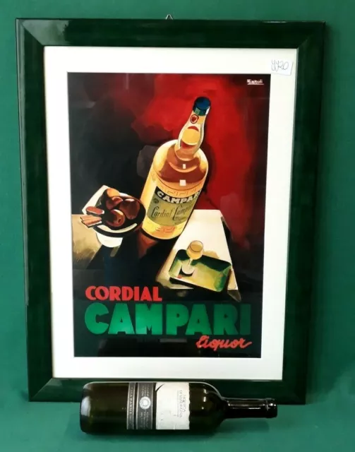 Quadro Legno Vetro Stampa Pubblicitario Cordial Campari Liquore Nizzoli. Yy20