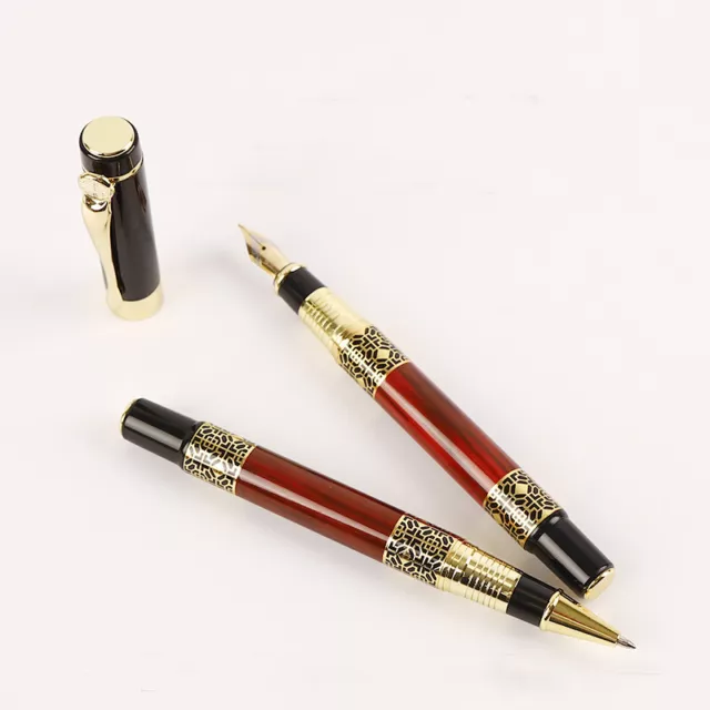 High Quality Carving Mahogany Golden Carving Business Student Fountain Ink Pen