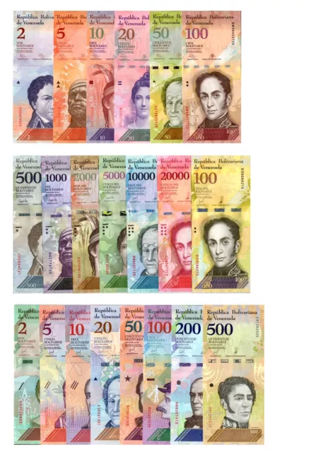 Venezuela FULL SET 2-100,000 Bolivares, & 2- 500 Soberano , 21 Pcs UNC Banknotes