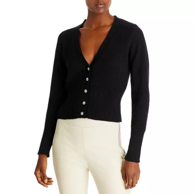 Aqua Womens Black Button Up V-Neck Ribbed Trim Cardigan Sweater Top XL BHFO 5915