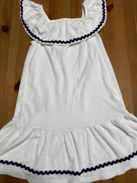 Janie and Jack girls Size 10 white Terry dress/cover-up with navy rick-rack trim