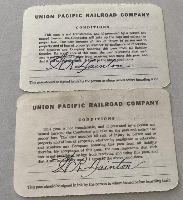 1940 & 1941 Union Pacific Railroad Passes Minneapolis & St. Louis agent ...