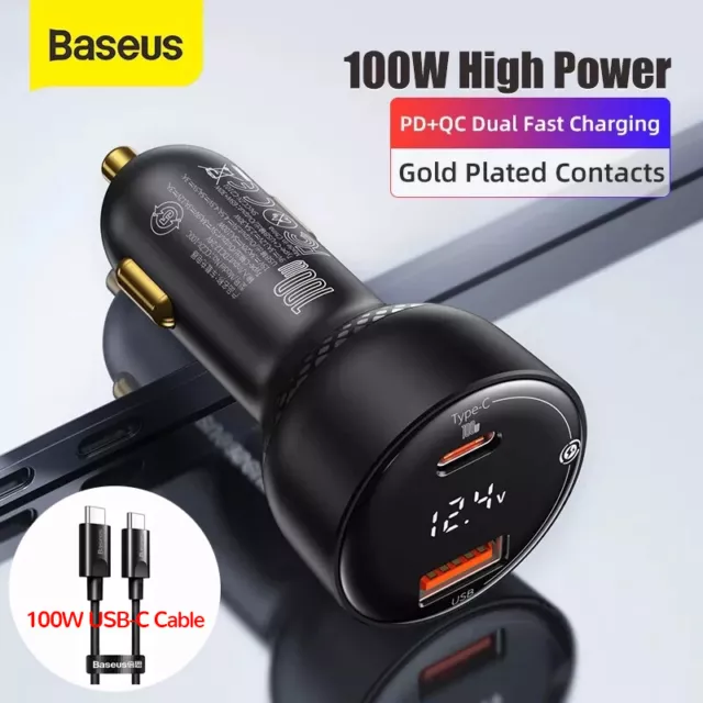 Baseus 100W/65W/45W Fast Car Charger USB C PD Display Cigarette Lighter Socket