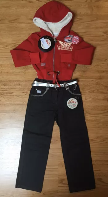 Set 2 pezzi Completo Red Sound Bambina Jeans Con Cintura e Felpa Corta Tg.4 Anni