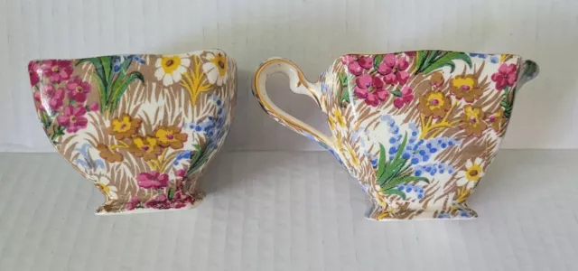 Vintage Royal Winton Grimwades MARGUERITE Floral Chintz Creamer & Open Sugar Set 3
