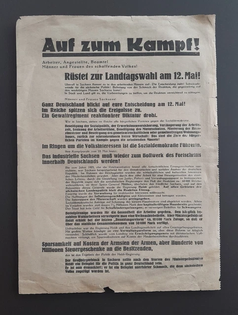 Wahlzettel Flugblatt SPD Weimarer Republik Landtagswahl Sachsen 12. Mai 1929