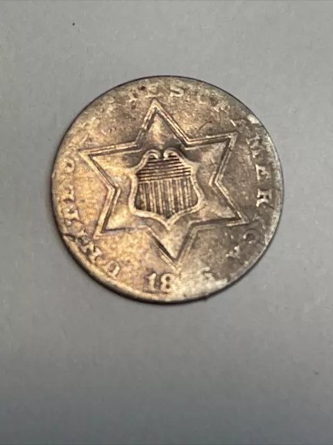 1856 Three Cent Silver, 'Trime', Old US Type Coin Nice details