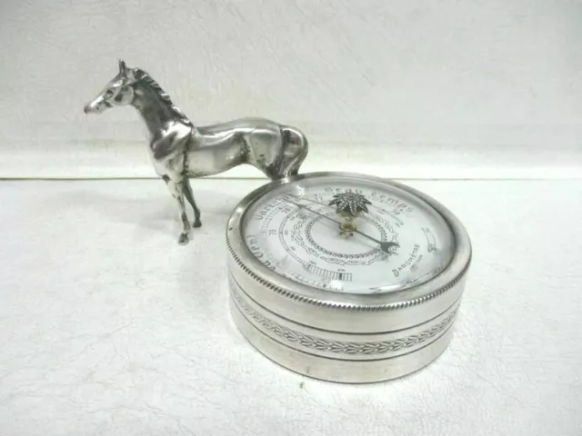 Baromètre de table décoratif en métal argenté  " Cheval "