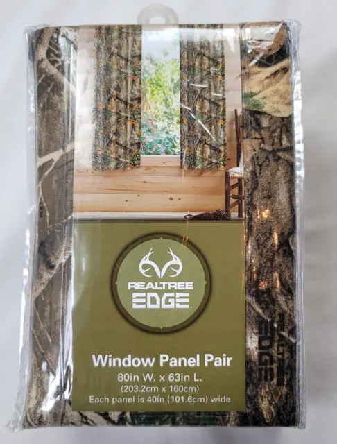 2 Realtree Edge Window Curtain Panels 40w x 63l each Camo Rustic Outdoors Cabin