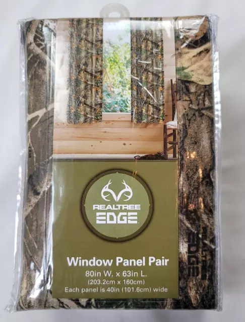 2 Realtree Edge Window Curtain Panels 40w x 63l each Camo Rustic Outdoors Cabin