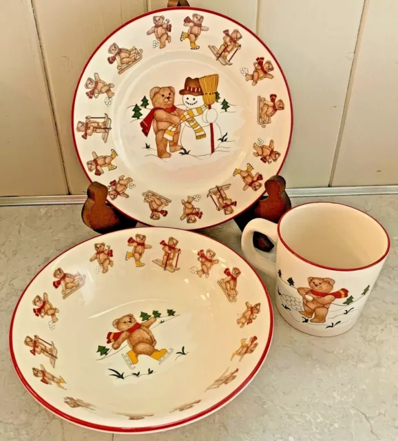 Vintage 1984 Masons Teddy Bears Ironstone Childs Dish Set England Plate Bowl Cup