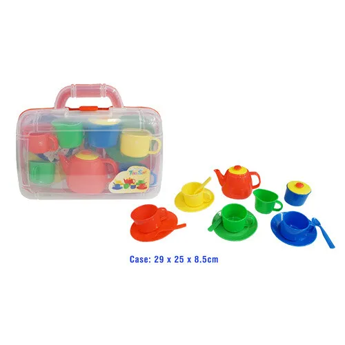Toy TEA SET Plastic Carry Case Kids Childrens Pretend Role Play Kitchen 17 pcs