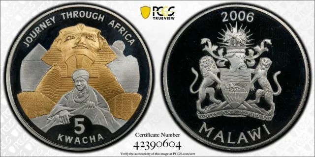Malawi Silver Proof 5 Kwacha Coin 2006 Year Km#170 Sphinx Pcgs Pr67 Top Pop