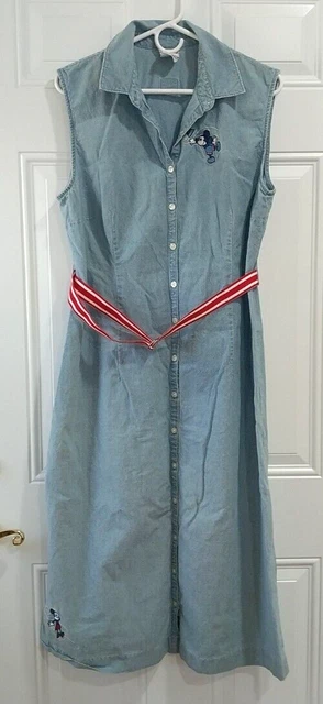 Vintage Disney Store Mickey Mouse Embroidered Denim Jean Dress Womens Large READ