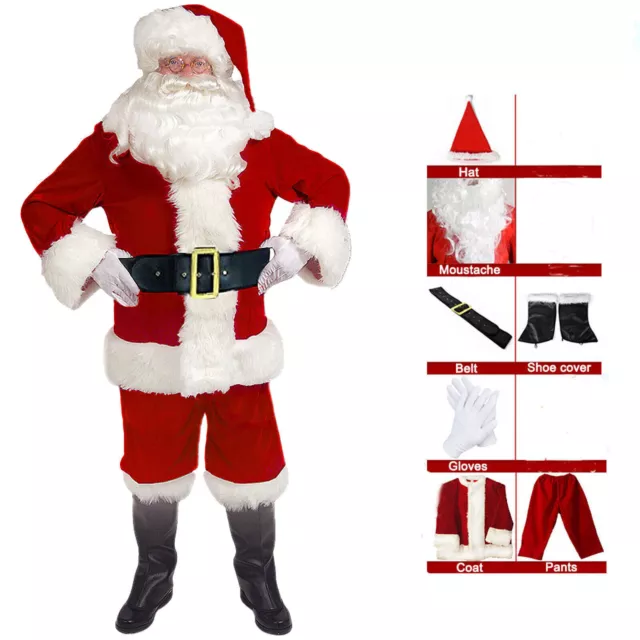 Santa Claus Costume Father Outfit Christmas Flannel Suit Mens Adult Fancy Dress