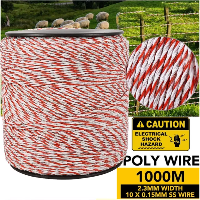 1000m Electric Fence Stainless Steel Rope Polywire Poly Tape Farming Fencing AU