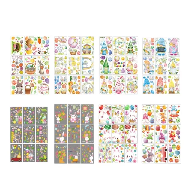 9 Sheets Easter Rabbit Eggs Window Clings Glass Decals for Festival Decoration