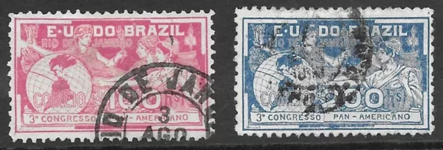 BRAZIL 1906: 100r Red & 200r Blue - Pan American Congress - FU Examples