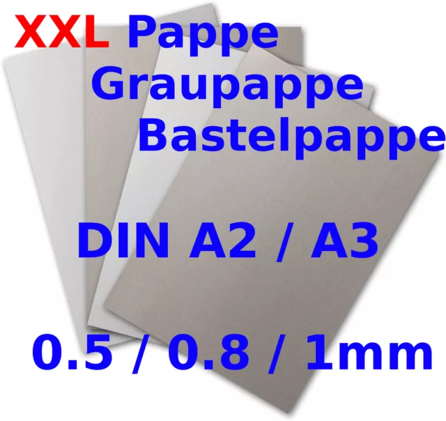 Pappe Graupappe Bastelpappe XXL DIN A2 A3 Buchbinderpappe Graukarton 0,5-1mm