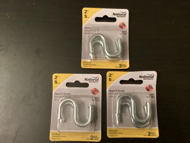 National Hardware 2”  N121-Open S Hooks in Zinc plated, 2 pack,3 LOT!