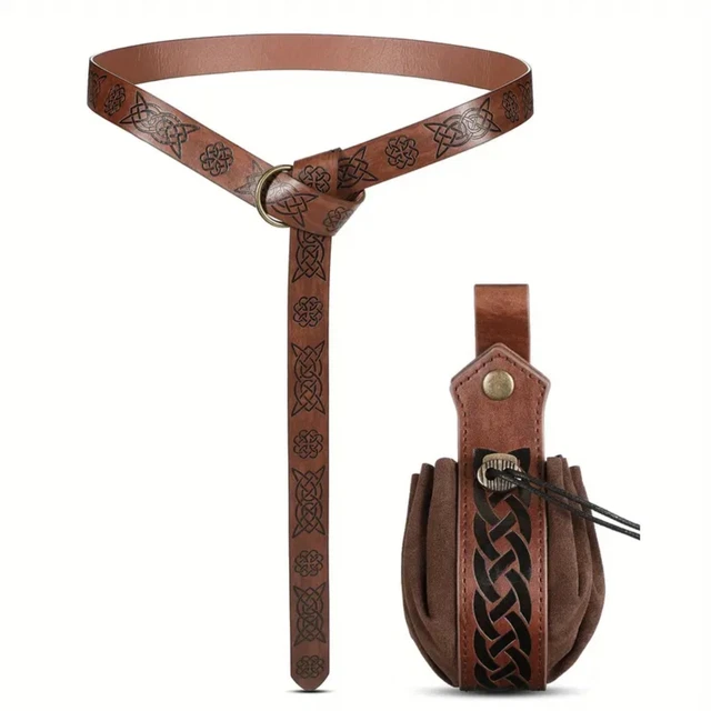 2pcs Medieval Viking Faux Leather Belt Pouch Renaissance Cosplay Medieval Bag