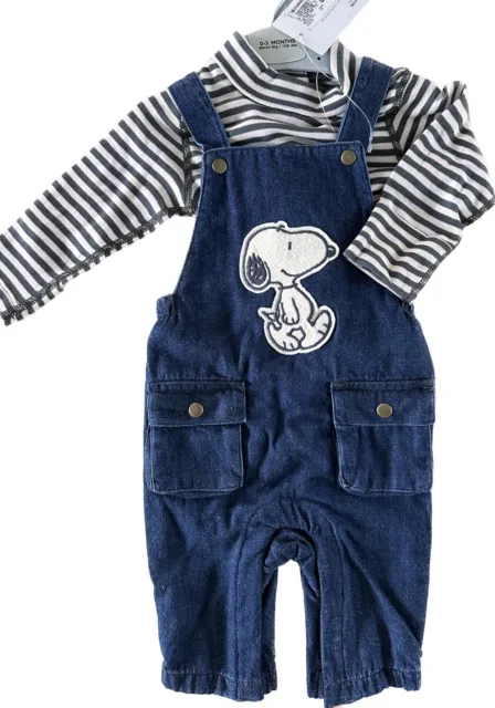 Snoopy Peanuts Denim Dungarees Outfit 0-3 Months BNWT M&S Baby Boy