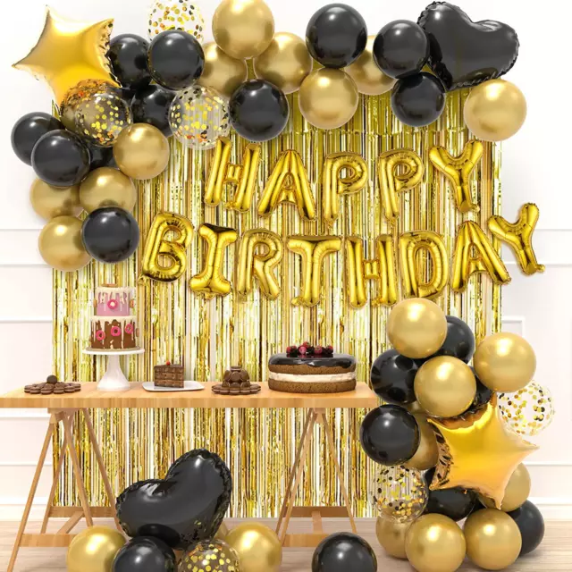Decoraciones de fiesta de cumpleaños negro y dorado, 50 piezas, kit de  guirnalda de arco de globos dorados y negros, decoración de pancarta de  fondo