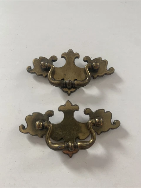 2 Vintage Batwing Brass  Drop Bail Drawer Pull Handles  KBC Keeler N4793