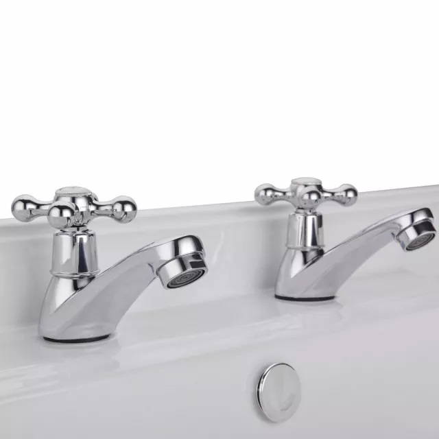 Traditional Faucets Classic Cross Basin Sink Pillar Taps Pair Victorian Victoria 2