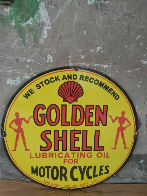 Shell Motor Oil  Porcelain Gas Station Advertising Sign 30 In Single Side