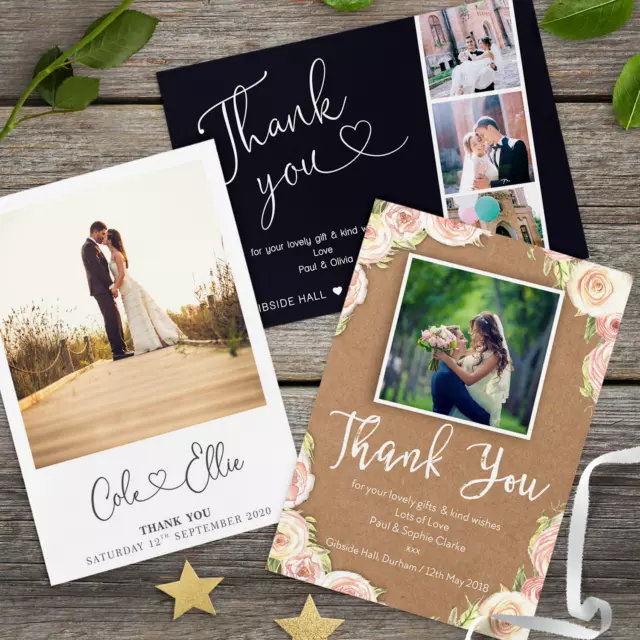 Personalised Wedding Thank You cards inc Envelopes + Photo (W2)