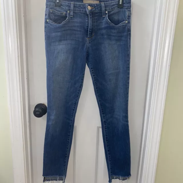 Joe’s Fray High Low Hem Distressed Medium Wash Cropped Skinny Jeans Size 28