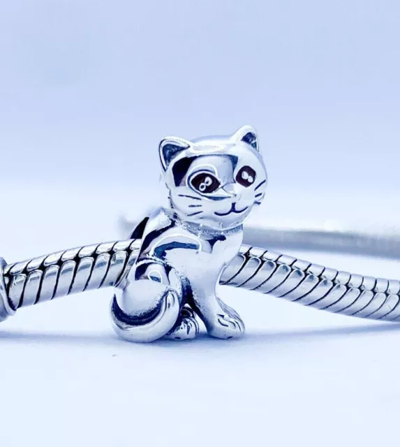 Lovely Kitty Beautiful Cat Kitten Pet Animal Bead Charm - 925 Sterling Silver