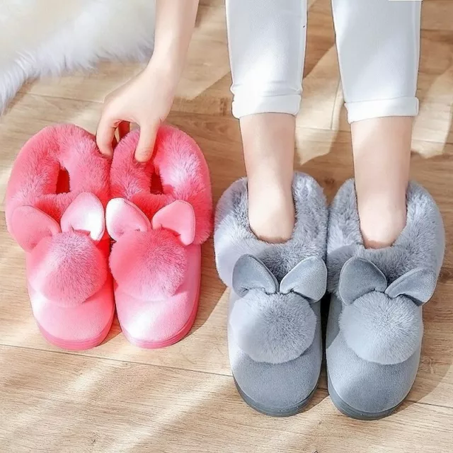 Süß Flaum Baumwolle Bunny Hausschuhe Warm Gepolstert Schuhe Heim Schlafanzug Für