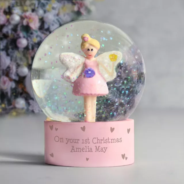 Personalised Fairy Glitter Snow Globe Pink Christmas Birthday Gift Girls 3