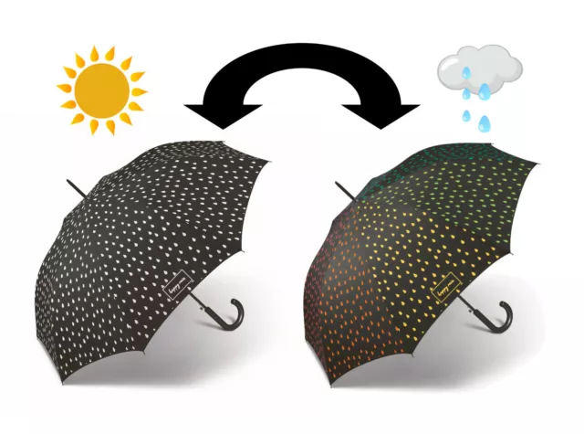 Regenschirm Stockschirm Automatik happy rain waterreactive Farbwechsel bei Nässe