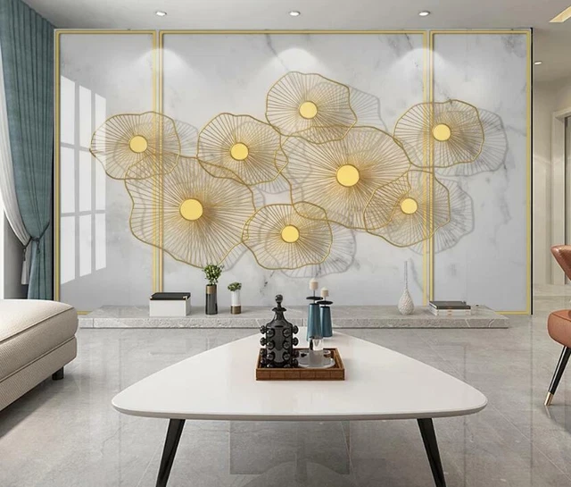 3D GOLDEN LOTUS Leaf 5053NA Wallpaper Wall Mural Removable Self ...