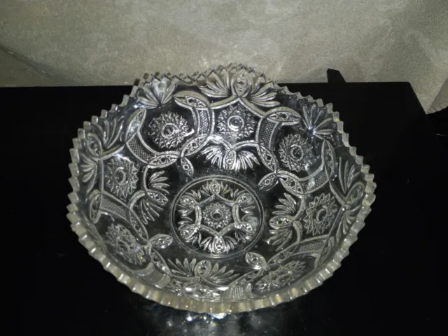 Antique Vintage American Brilliant Period Heavy Cut Glass Flower Swirl Bowl