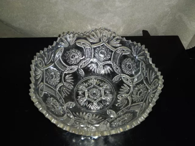 Antique Vintage American Brilliant Period Heavy Cut Glass Flower Swirl Bowl