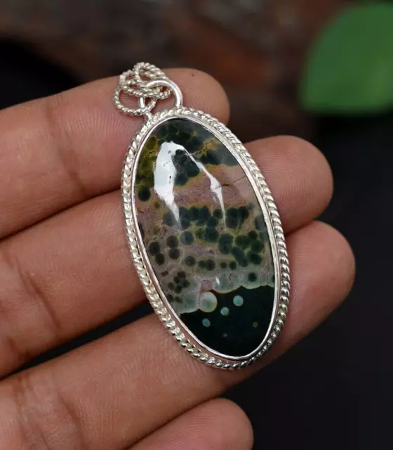 Ocean Jasper Pendant, Gemstone Pendant, 925 Sterling Silver Oval Pendant