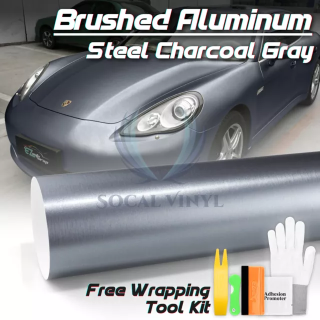 Brushed Aluminum Charcoal Gray Steel Vinyl Wrap Sticker Film Decal Sheet DIY
