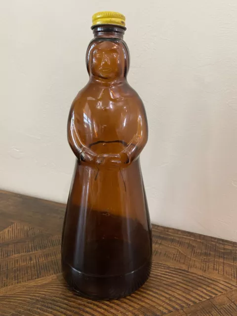 Vintage Mrs. Butterworth's Syrup Brown Glass Bottle w/Metal Cap/Lid 24oz