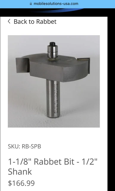 Vástago Mobile Solutions 1-1/8"" Rabbet Bit 1/2"" TOTALMENTE NUEVO