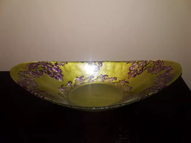 Purple and Green ARDA glassware oval Bowl made in Turkey (#123X)