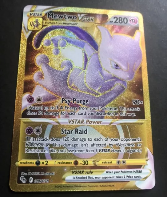Pokémon GO MEWTWO VSTAR Gold Secret Rare Full Art 086/078 NM+ TCG Holo