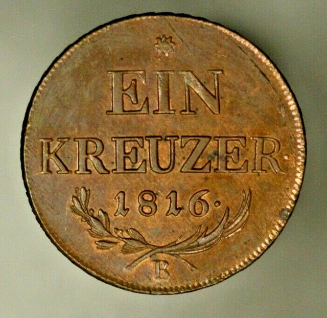 Austria Copper Ein Kreuzer 1816-A UNC Hints of Red  A1901