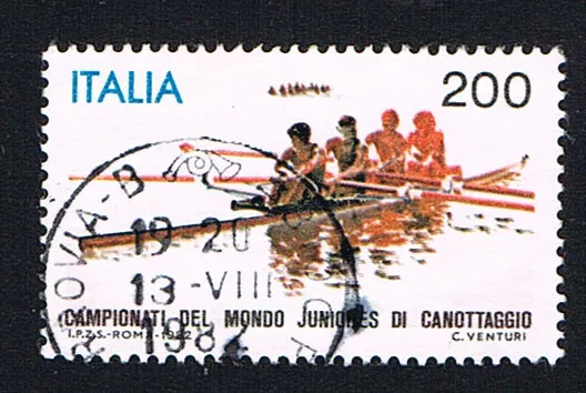 ITALIA FRANCOBOLLO CAMPIONATI MONDIALI JUNIORES DI CANOTTAGGIO 1982 usato (BI160