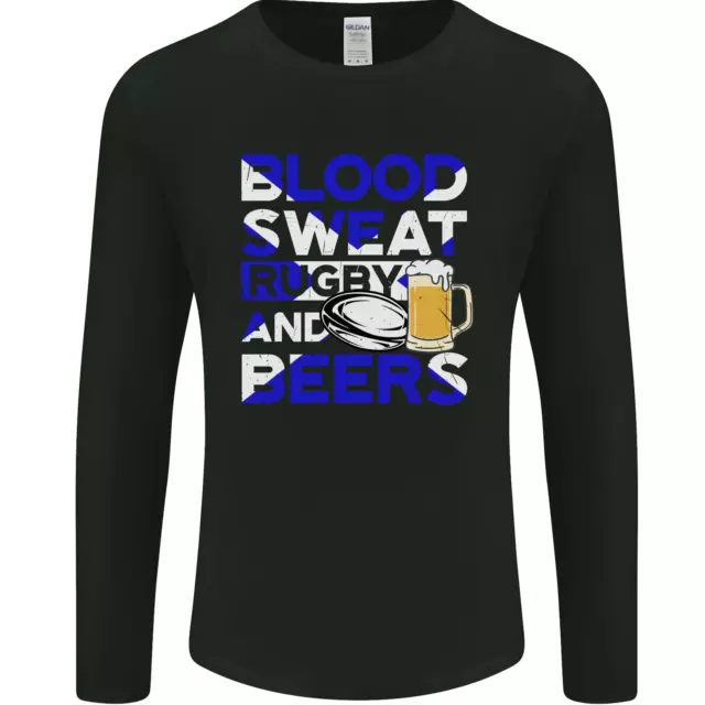 T-shirt scozzese da uomo Scotland Blood Sweat & Beers rugby a maniche lunghe