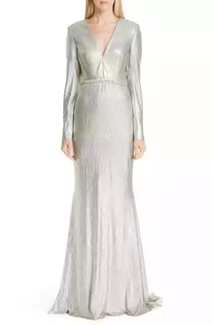 BADGLEY MISCHKA COLLECTION BEADED WAIST METALLIC GOWN DRESS sz 12